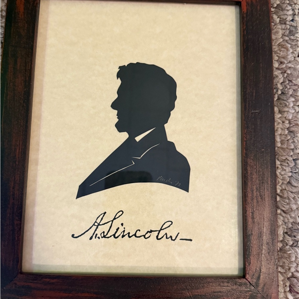 Vintage 1992 Framed Abraham Lincoln Silhouette Portrait 10” x 8” Artist Signed